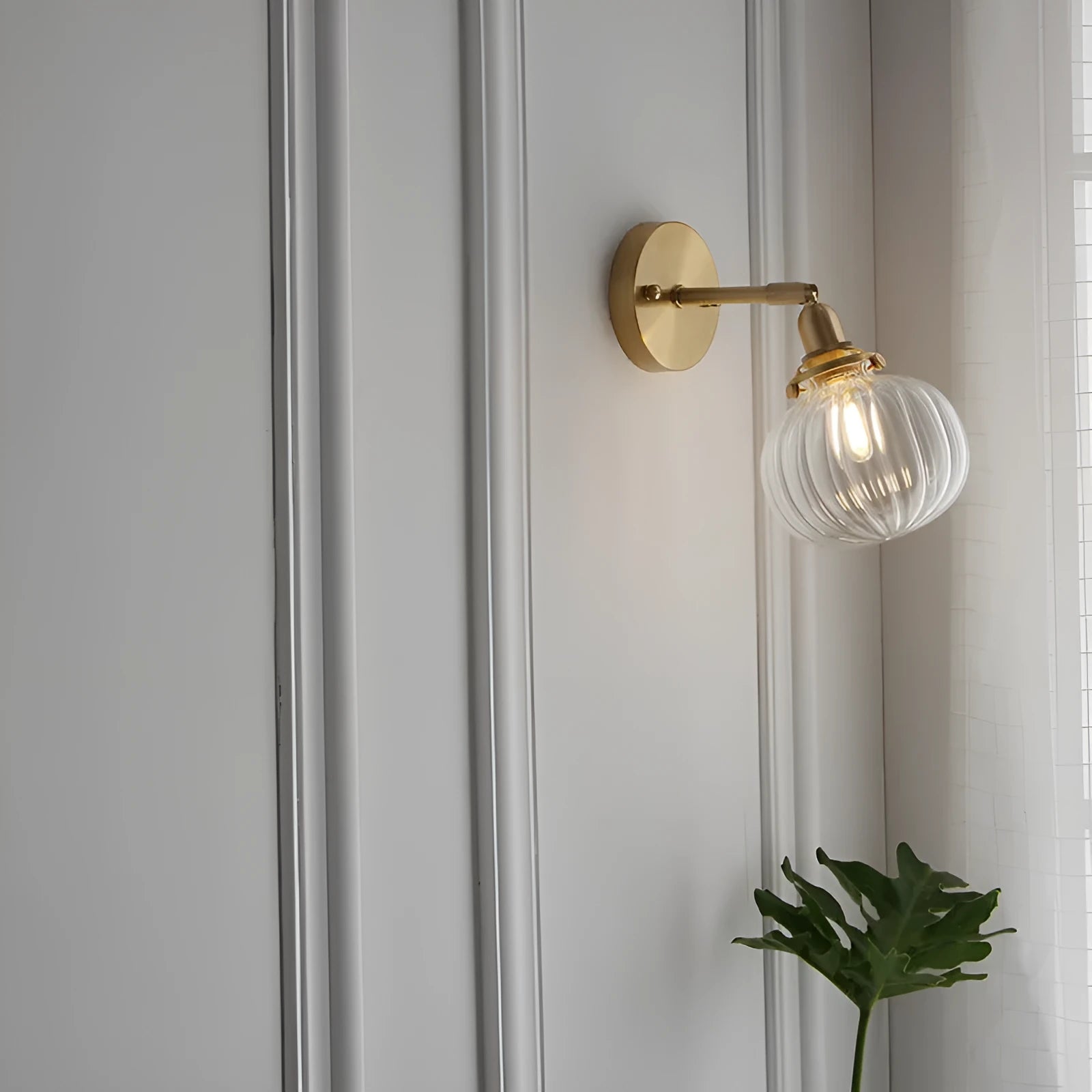 Transparent glass wall lamp with LED light source for living room and bedroom installation