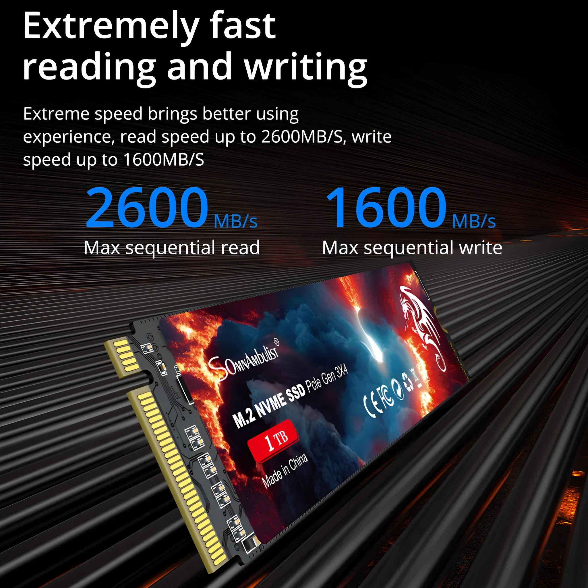 M2 solid state drive for desktop computers with USB 3.0 interface showing compact 80mm by 22mm dimensions