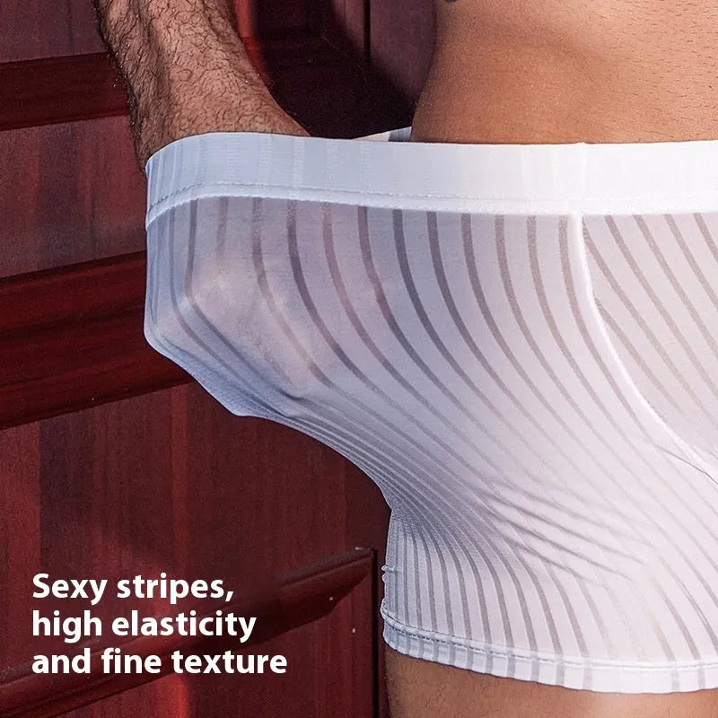 Men's stripes underwear boxer briefs in black colour showing vertical pattern on nylon fabric