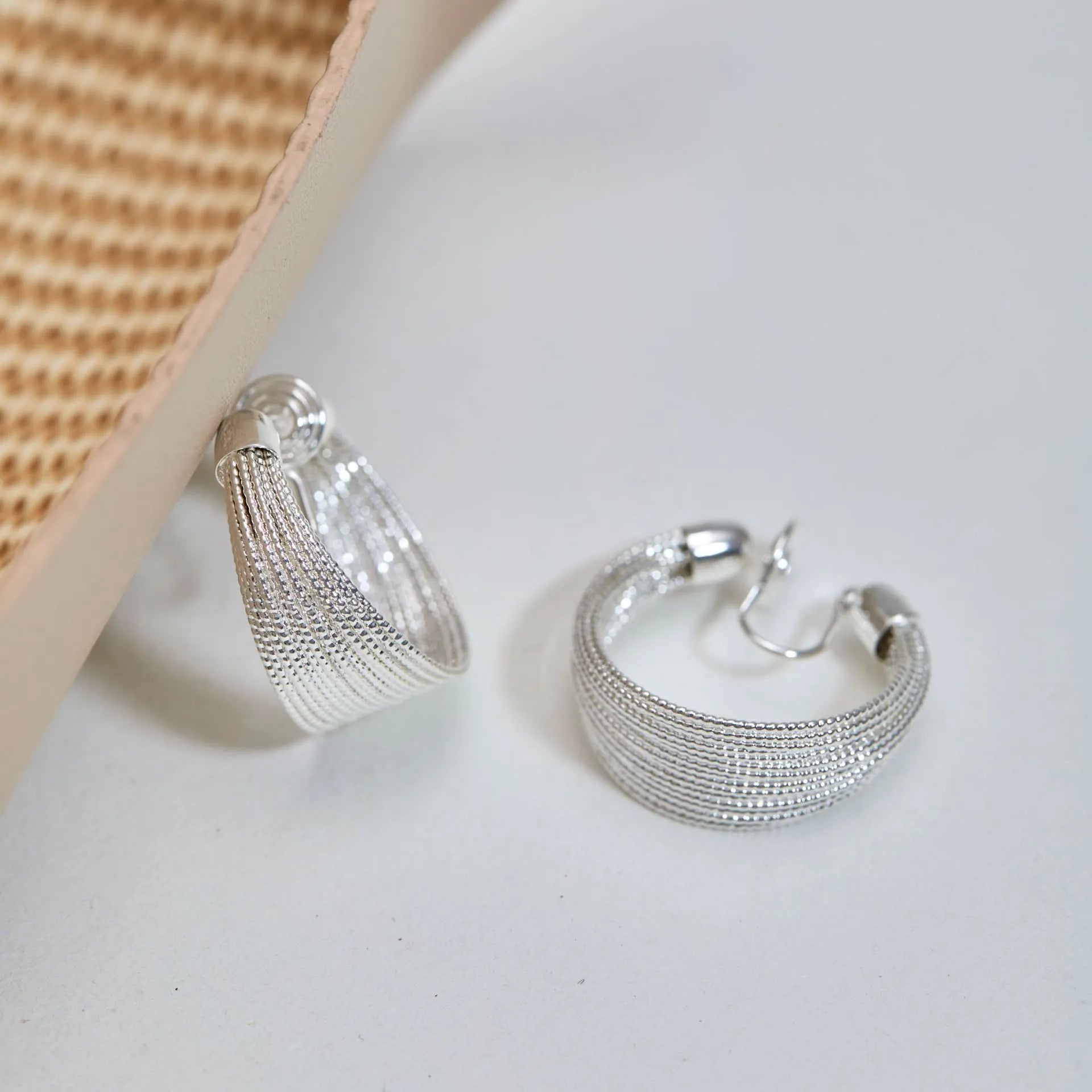 Geometric simple bracelet earrings for women in silver and gold with stud and clip style options