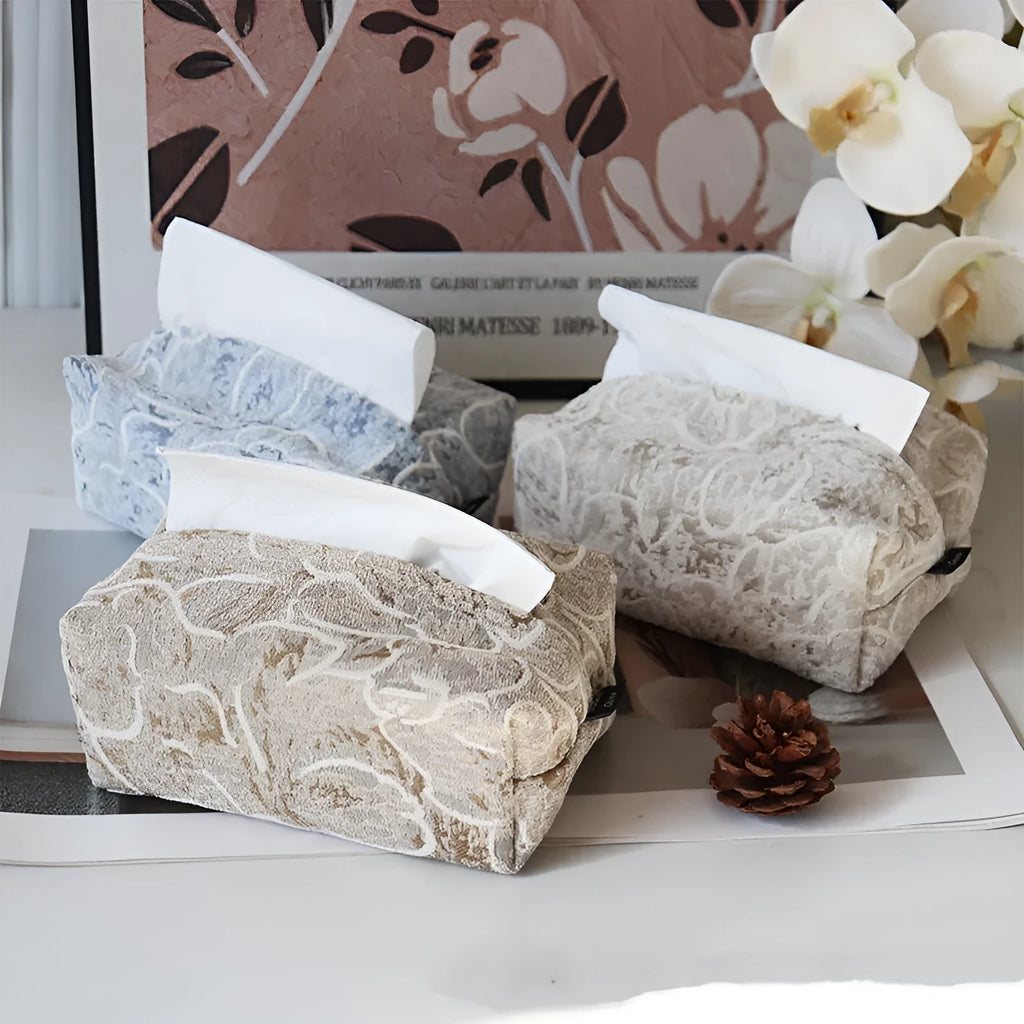 Cotton fabric tissue box with drawer in Chinese pastoral style, measuring 17x11x7cm