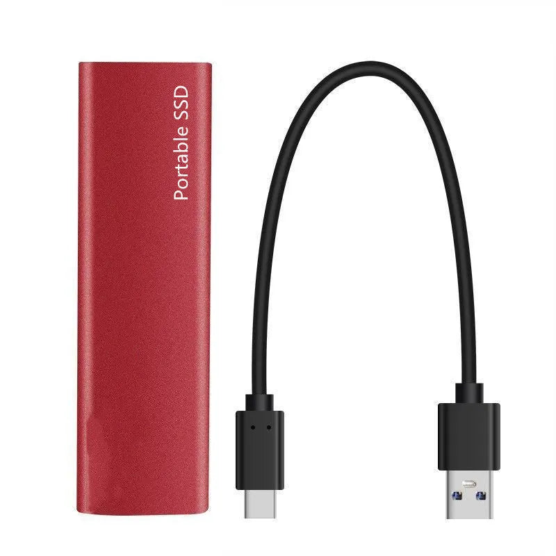 Red metal-cased mobile SSD expansion hard disk with ultra-thin portable design
