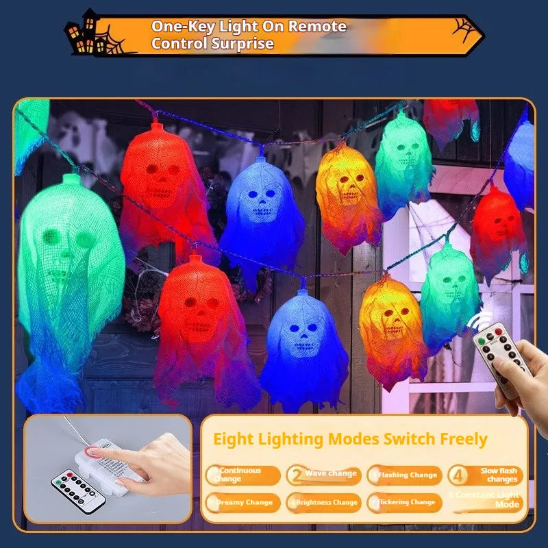 Halloween coloured LED fairy lights with battery box for indoor wall decoration.