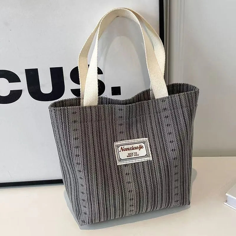Japanese style corduroy handbag in dark brown with large capacity interior