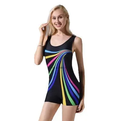 Women's quick-drying polyester one-piece swimsuit in conservative sleeveless style