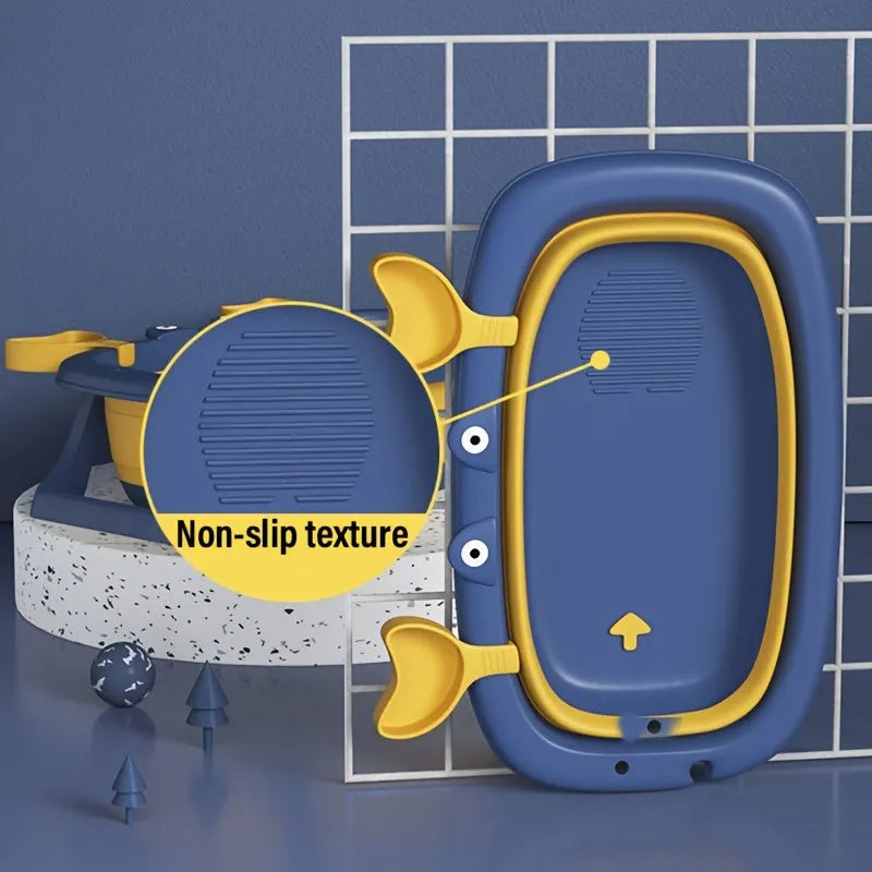 Blue foldable portable pet bathing tub for small dogs and cats on a non-slip base.