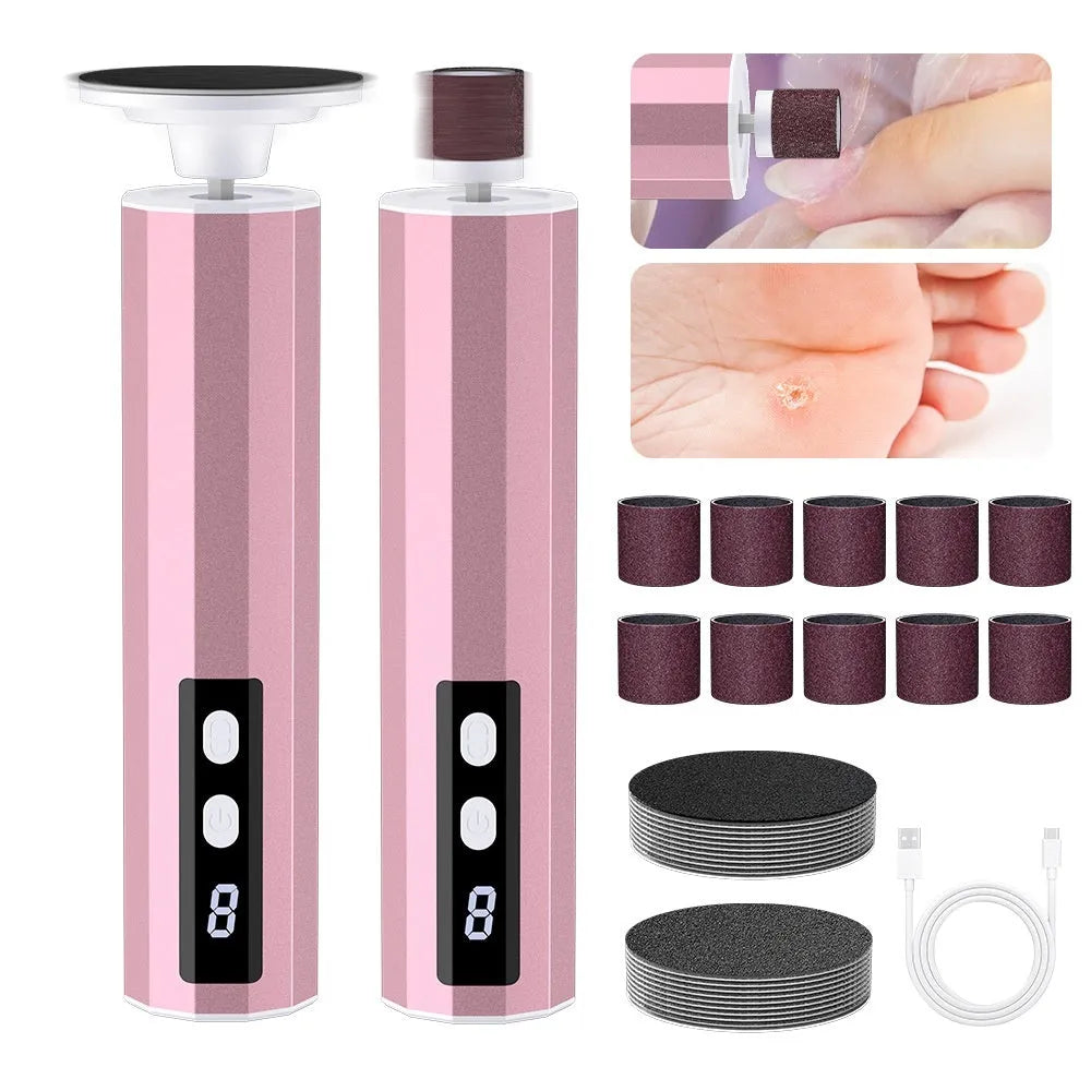 Electric foot callus remover device with USB cable and sandpaper grinding wheels for pedicure care