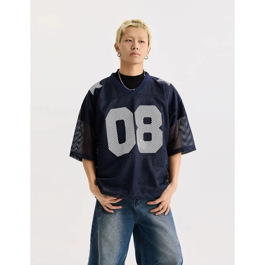 Loose fit half sleeve polyester shirt with letter pattern in black or navy blue