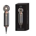 Compact leafless hair dryer with diffuser accessory, measuring 20cm long.