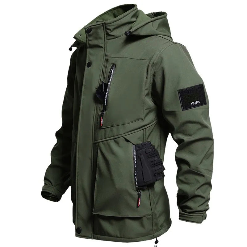 Fleece-lined waterproof jacket suit with shell jacket and pants, black army green grey khaki, sizes 165-190.