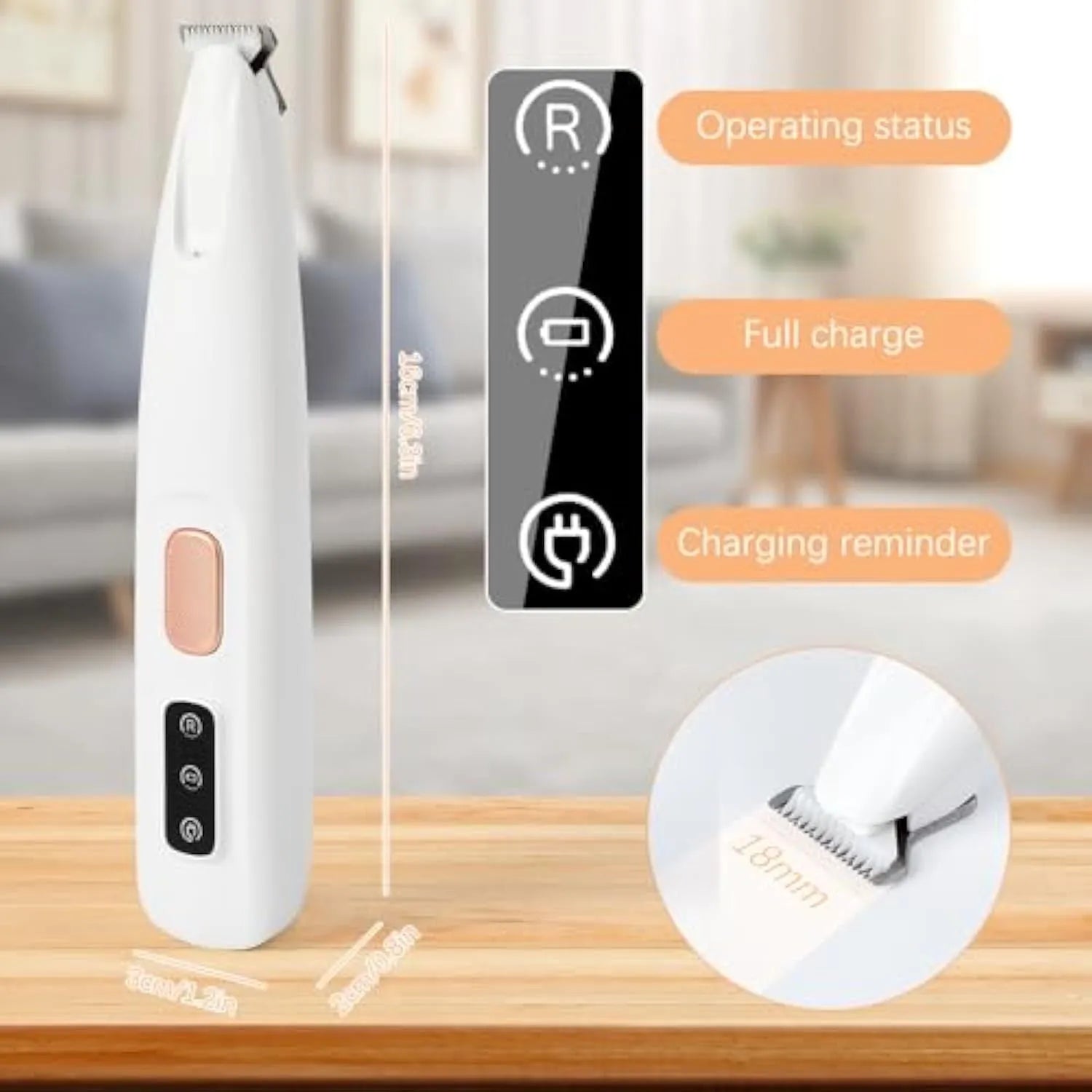 White rechargeable electric dog paw trimmer with LED light for pet grooming