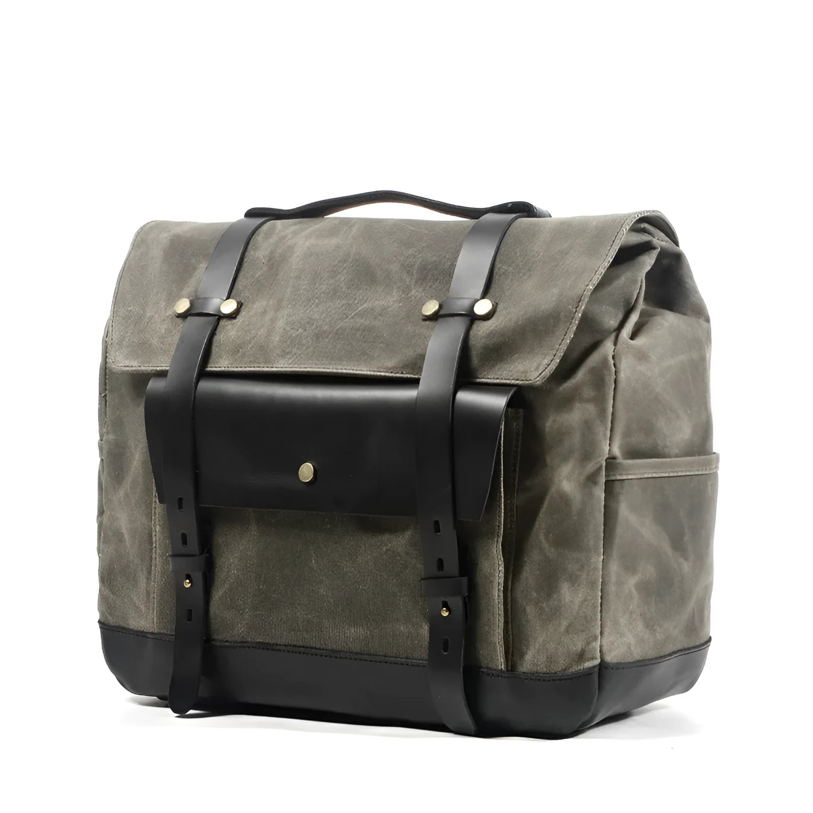 Camel Bag Knight cotton motorcycle helmet messenger bag with rivet details and internal organiser pockets.