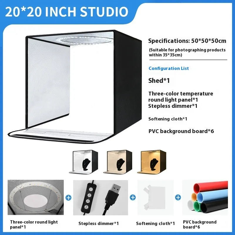 50cm folding studio light box with metal frame and reflective cloth interior for product photography