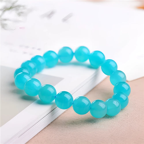 Natural Amazonite crystal bracelet with scattered polished beads in ice colour variations
