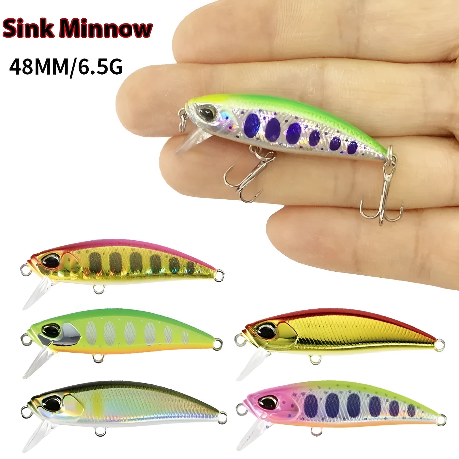 Japanese submerged mino hard plastic fishing lure, 48mm long, for mandarin fish and snakehead.