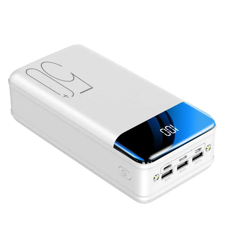 50000mAh power bank with three USB output ports in black or white plastic case