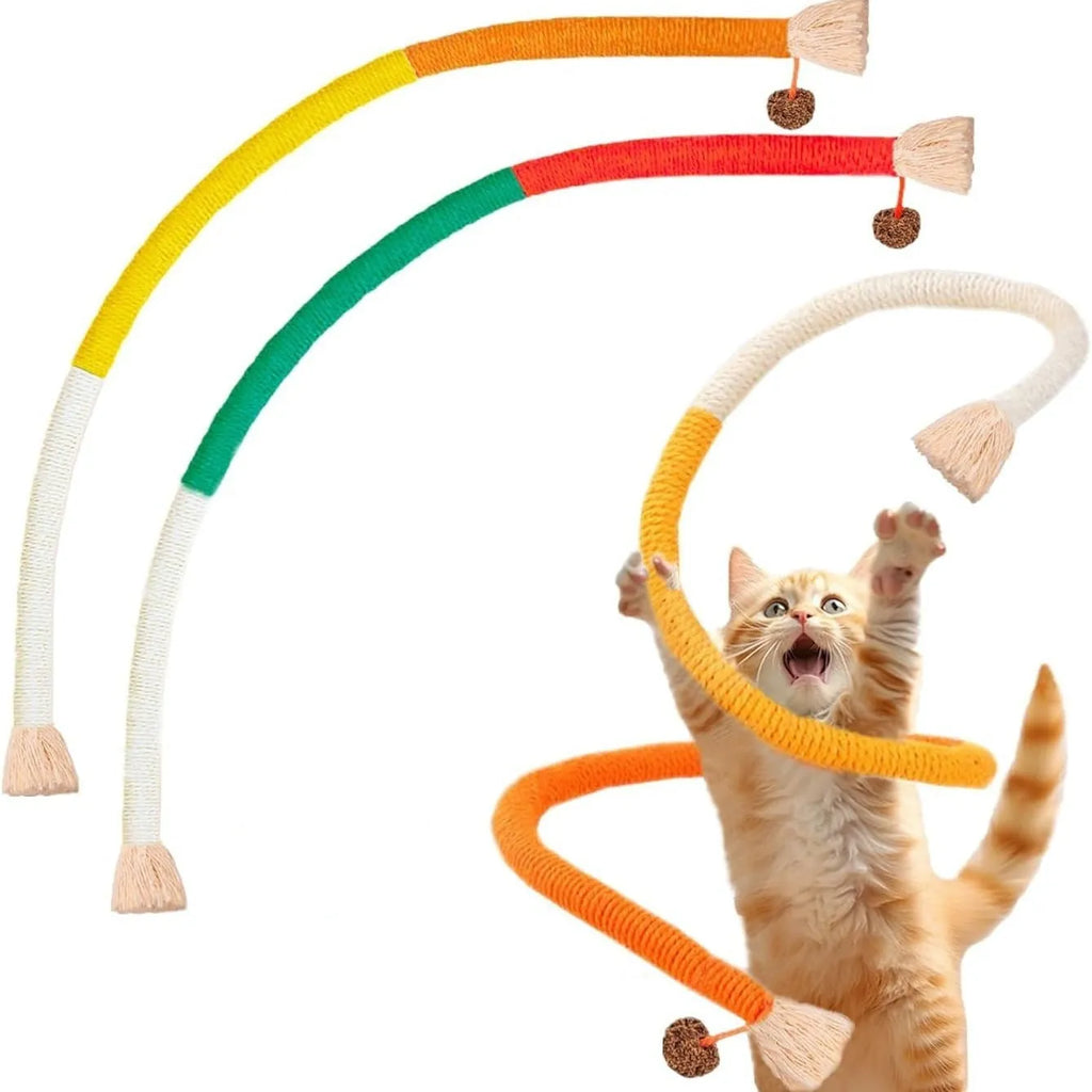 70cm long cat bite rope toy with cotton string in purple, orange, or red and green colour options