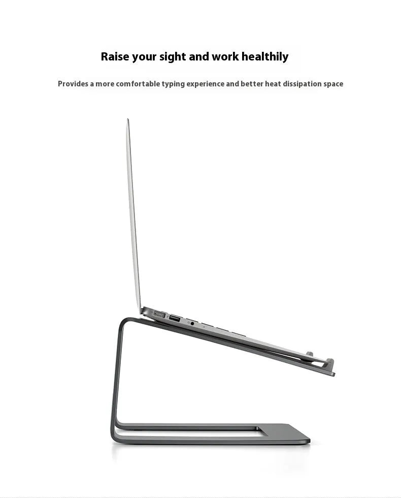 Aluminium alloy laptop stand in black colour on desktop