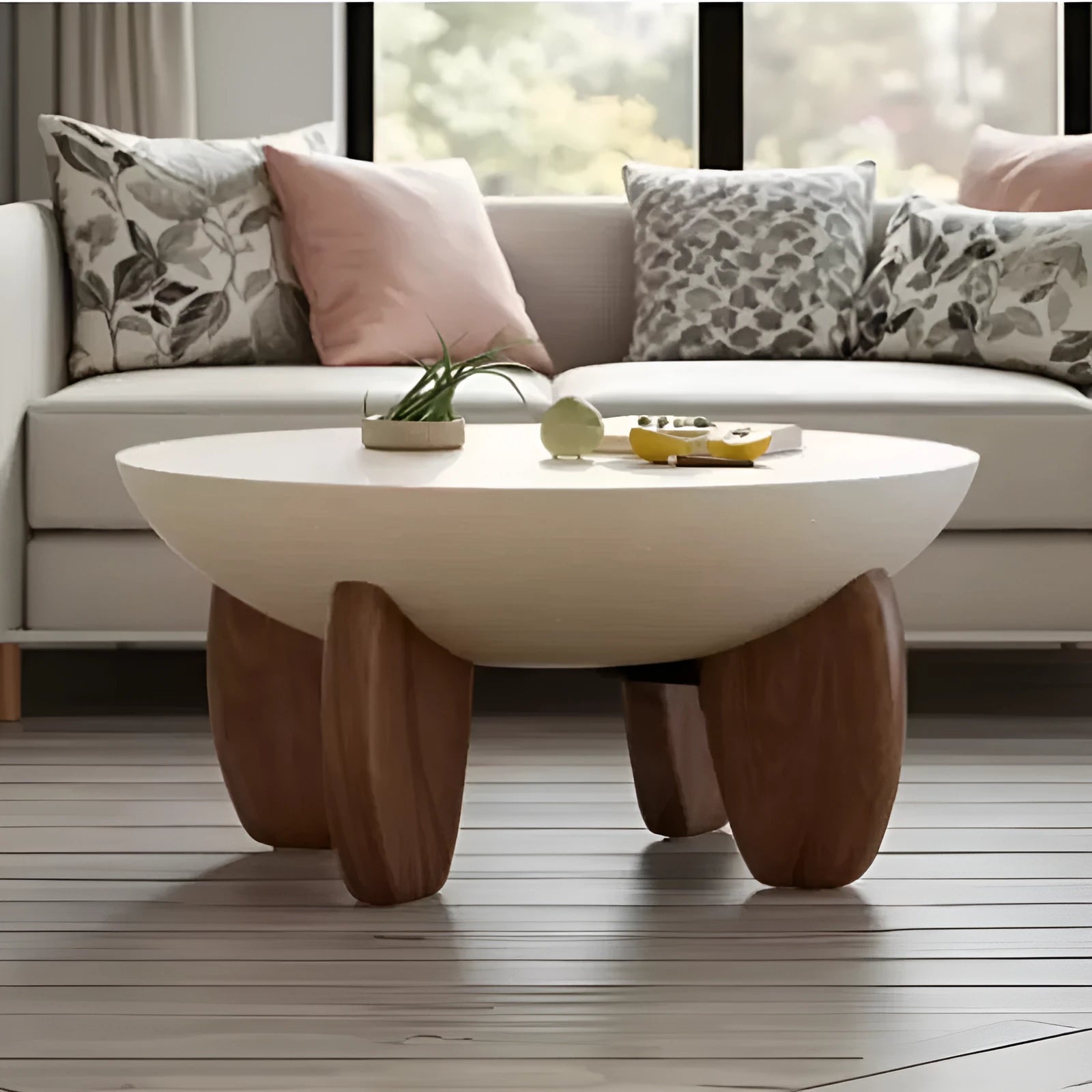 Solid wood white coffee table with height-adjustable feature and storage compartment