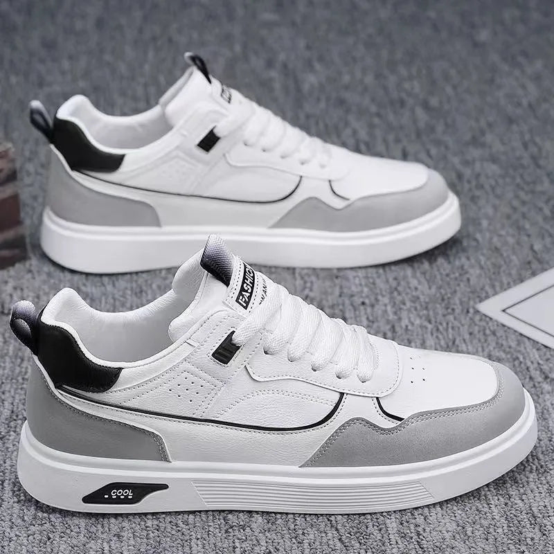 Men's canvas board shoes in black with mesh lining and leather stitching details