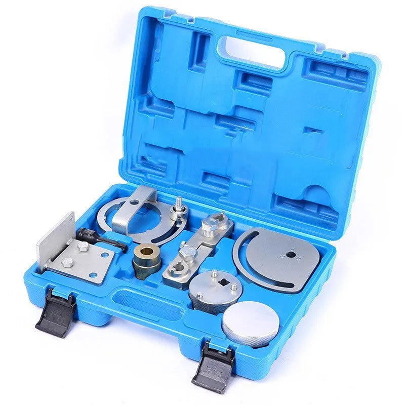 Volvo engine timing tool set with eight carbon steel pieces for cylinder head alignment