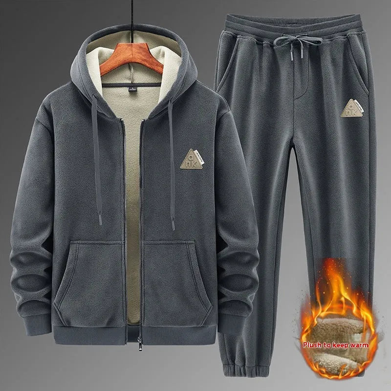 Cashmere hooded sweater and cotton pants sports suit set in grey colour