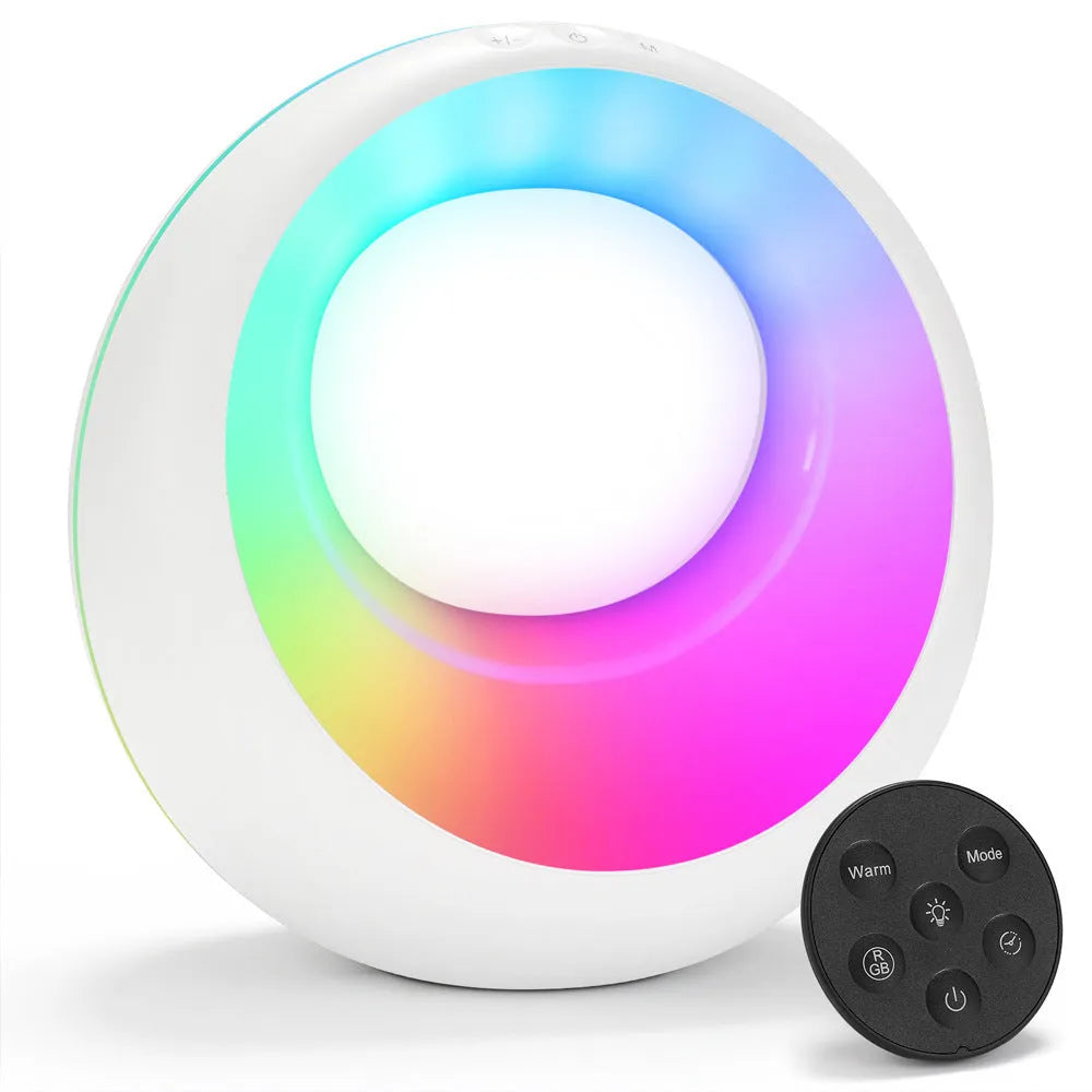 Creative Touch small RGB colour changing desk lamp with remote control on wooden desk