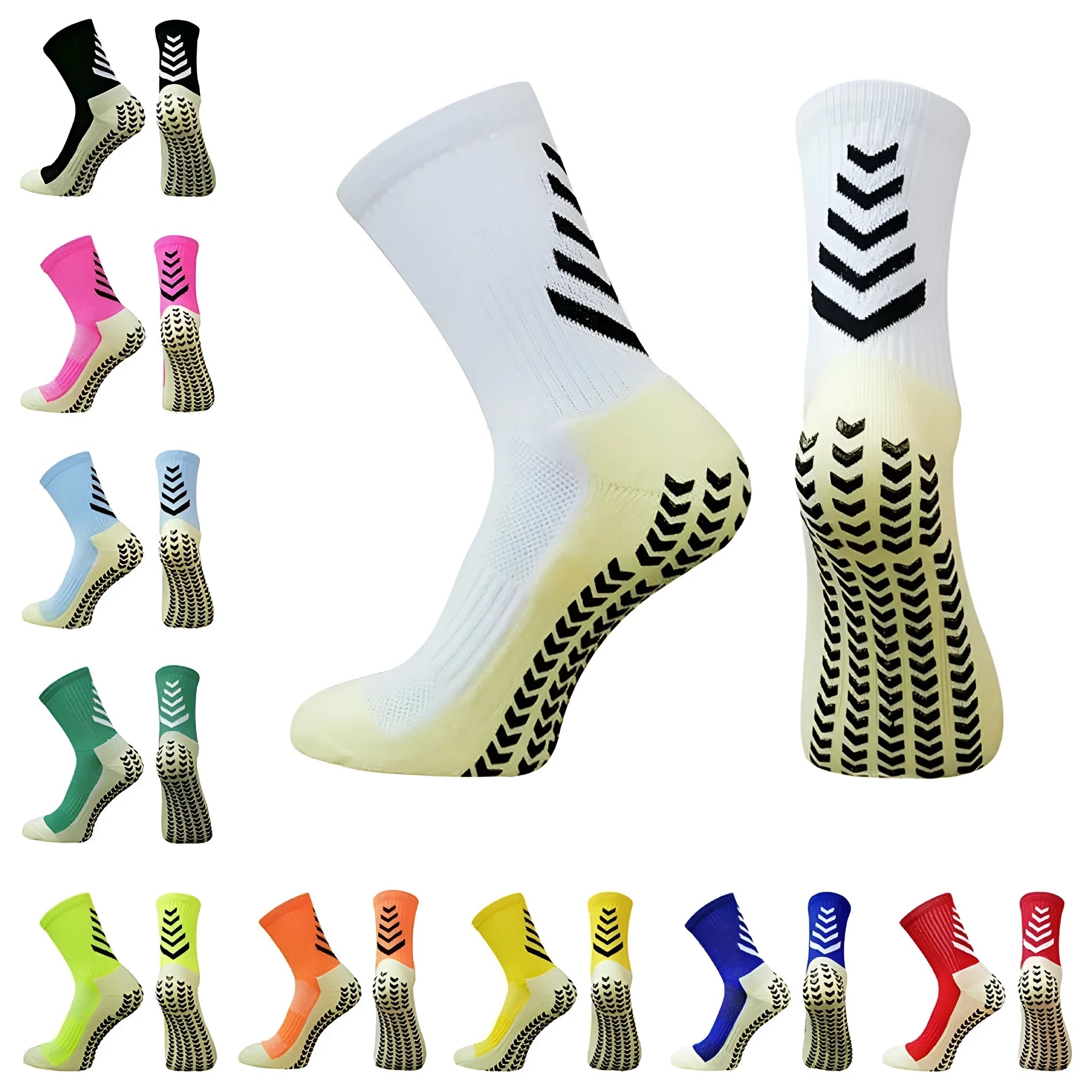 Men's geometric pattern athletic socks in mid-calf length with non-slip silicone grip