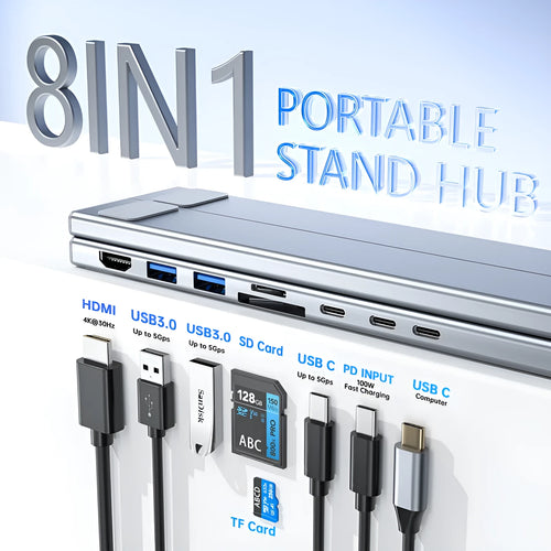 Aluminium alloy folding laptop docking station stand with multiple interface ports