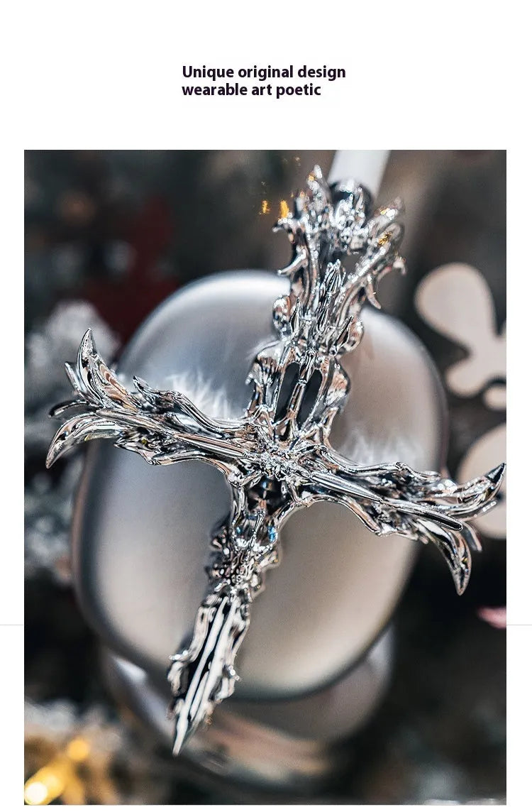 Gothic cross design hard resin cover for Apple AirPods Max headphones in silver colour