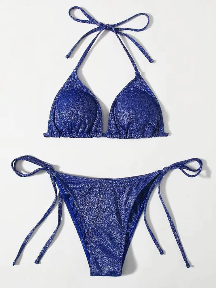 Women's fashion bikini split bandage swimsuit in polyester fabric