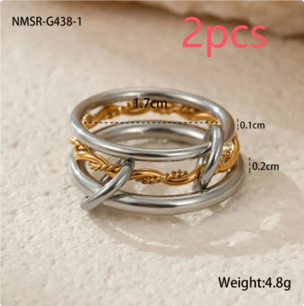 Stackable stainless steel rings with gold plating in three colour variations