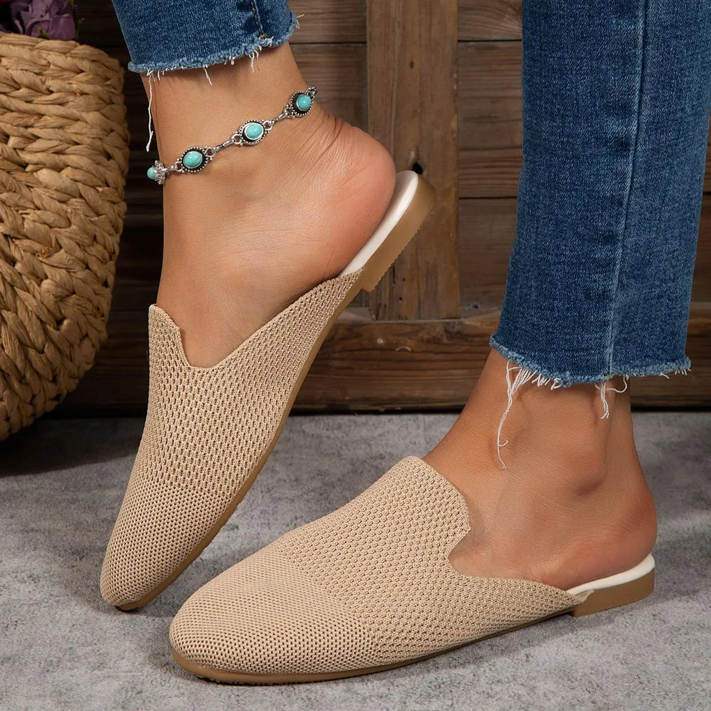Mesh sandals slip-on loafers in candy colours blue green apricot with cloth upper and rubber sole