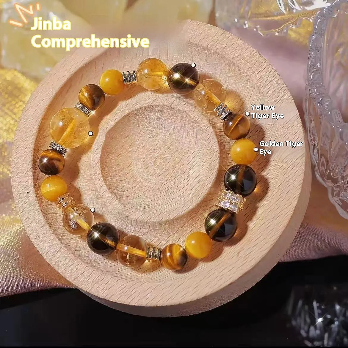 Natural yellow women's bracelet with 10mm artificial crystal string beads on a wrist.