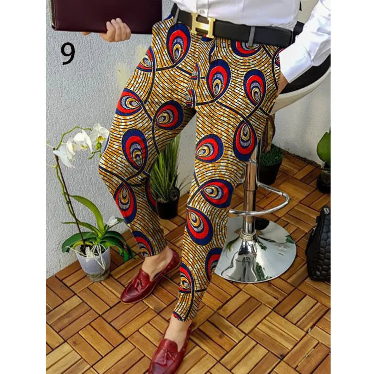 Men's slim-fit straight leg trousers with 3D printed plaid pattern in striped colour for autumn winter casual wear