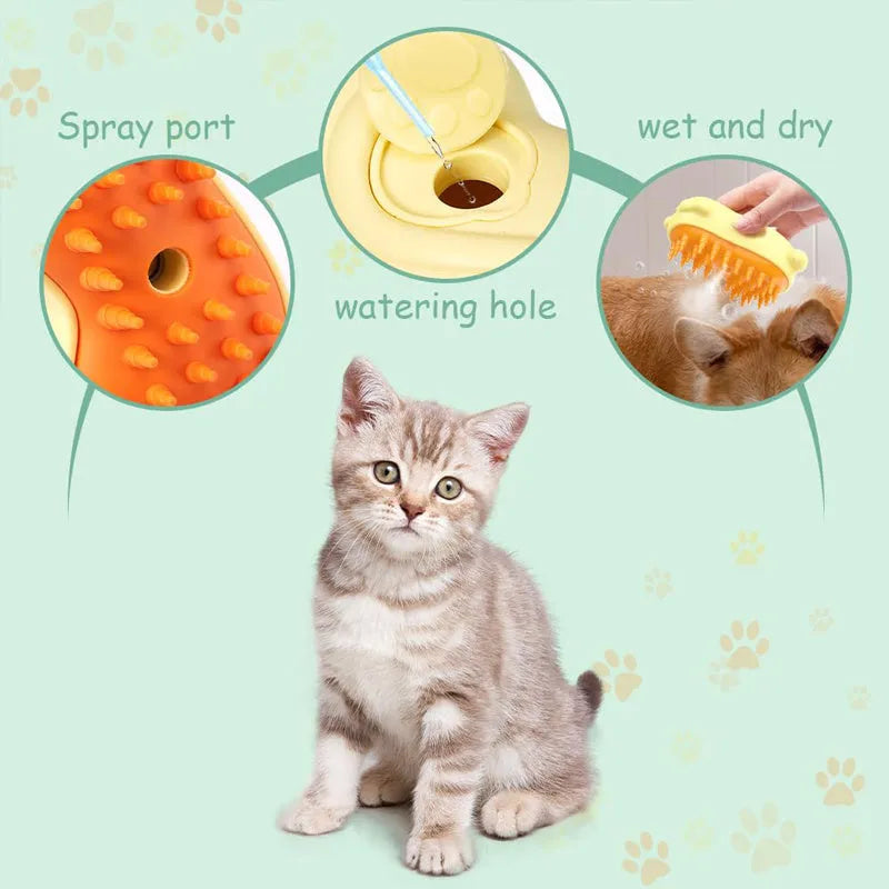 3-in-1 cat steamy brush with self-cleaning steam function for pet hair removal