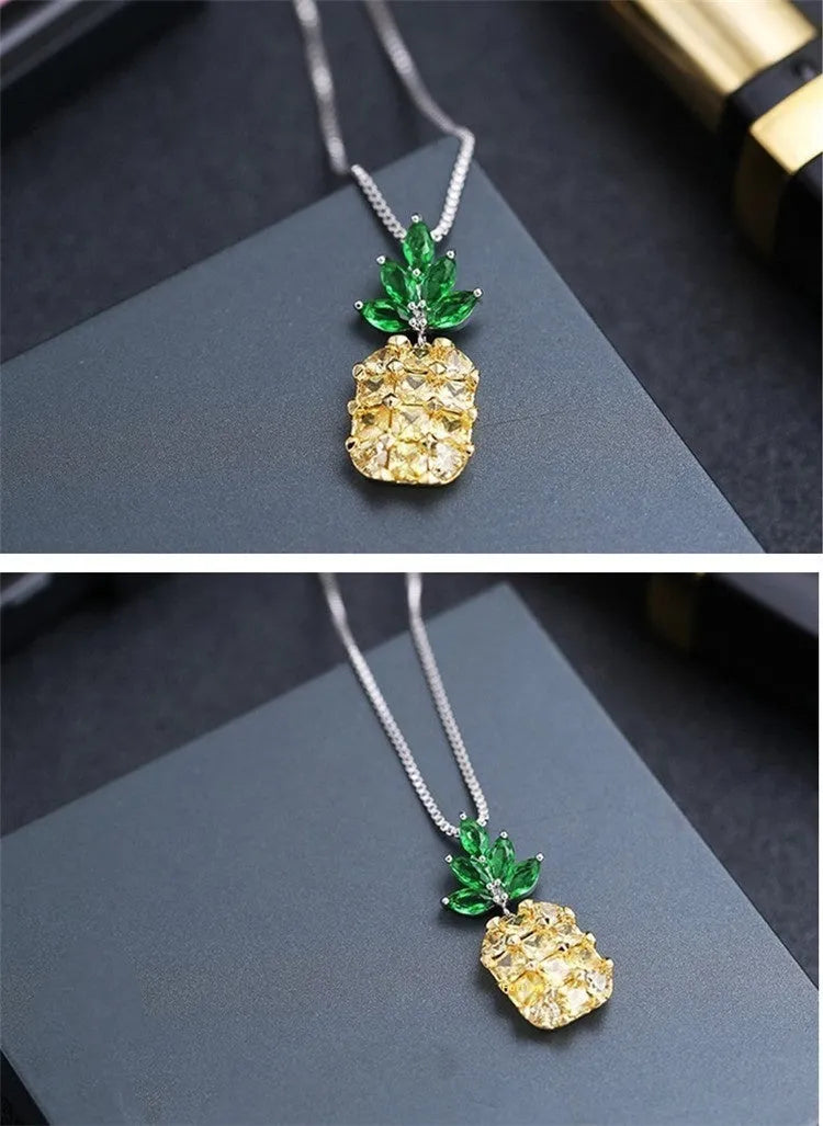 Korean geometric pineapple diamond necklace with silver and copper white gold plating