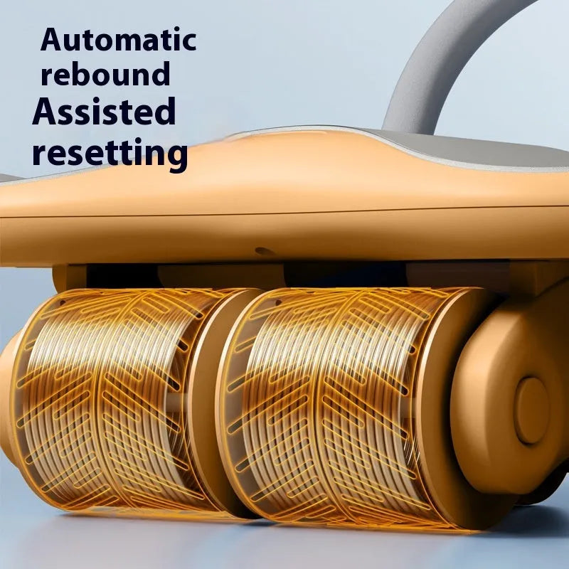 Three-wheel abdominal exercise wheel with automatic rebound in black and orange colours with kneel pad