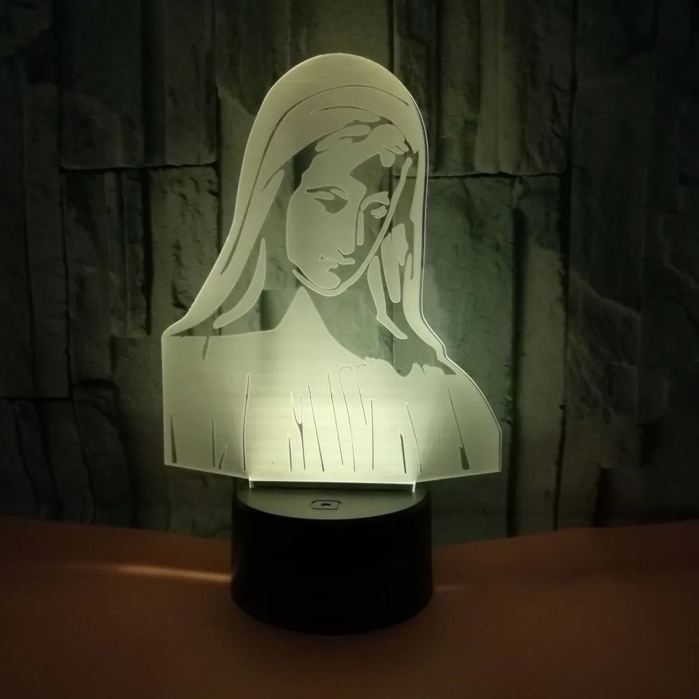 3D LED night light showing dual-ring light pattern from acrylic plate, with ABS base and touch/remote control.