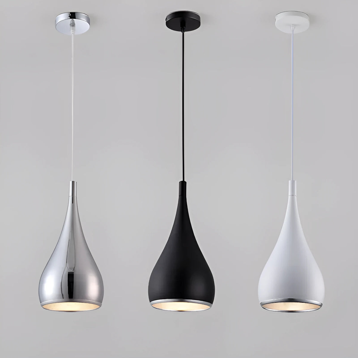 Iron minimalist chandelier in black finish with three head configuration for bedroom or living room lighting