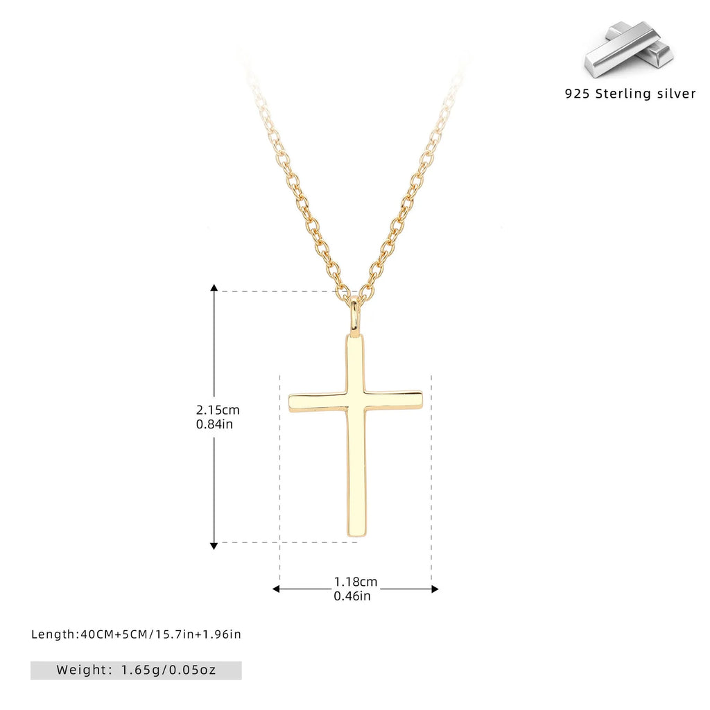 Sterling silver cross pendant necklace on an adjustable O-chain in gold, platinum, or rose gold plating.