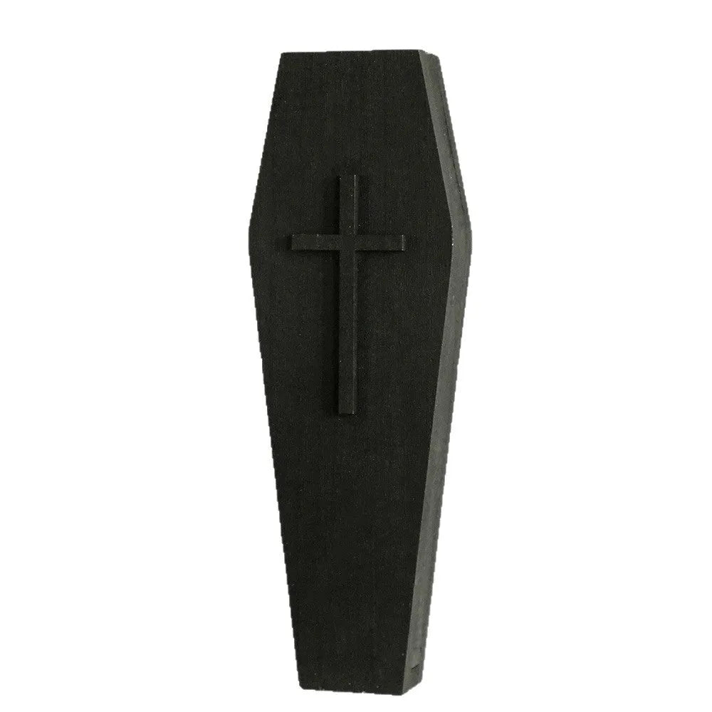 Wooden cross-shaped wall shelf with display area measuring 27 by 9 centimetres