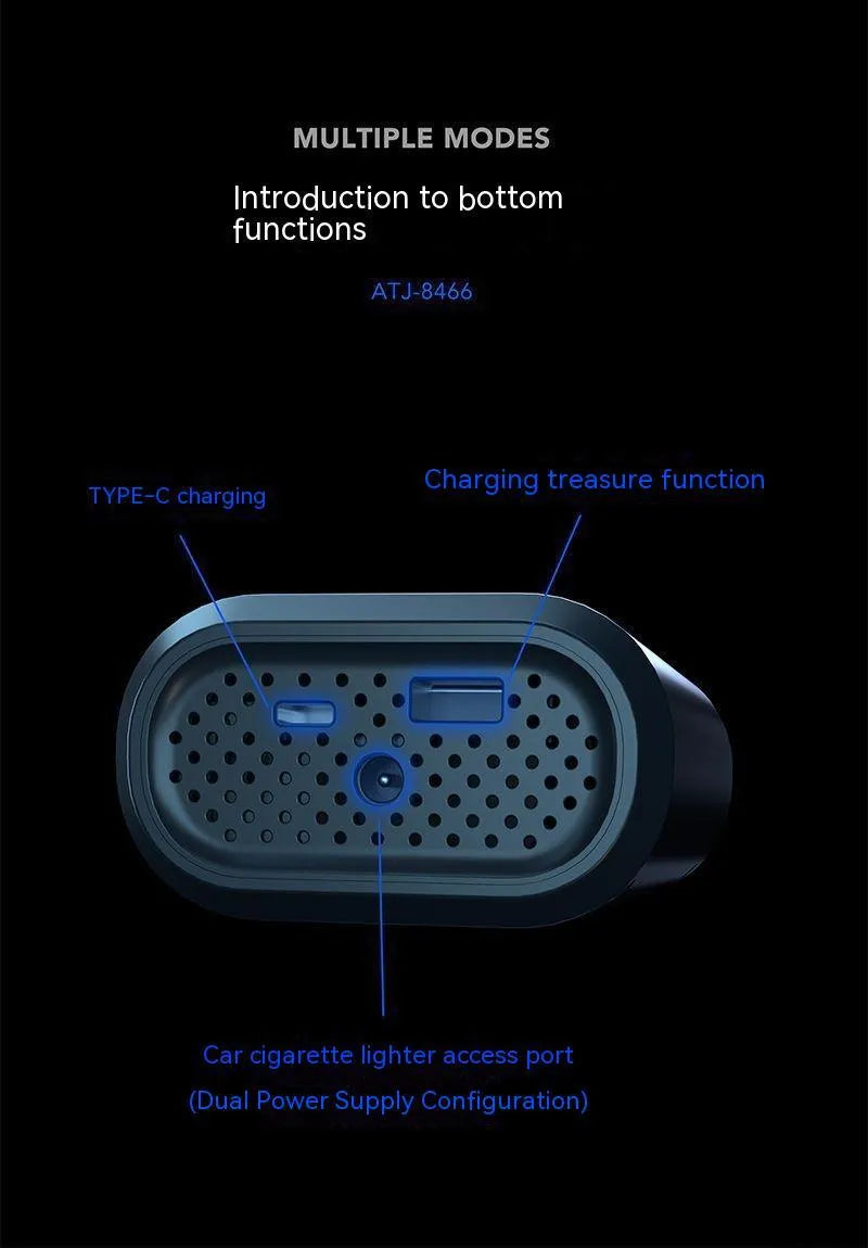 Handheld wireless digital display car tyre inflator with LED light and connection cables