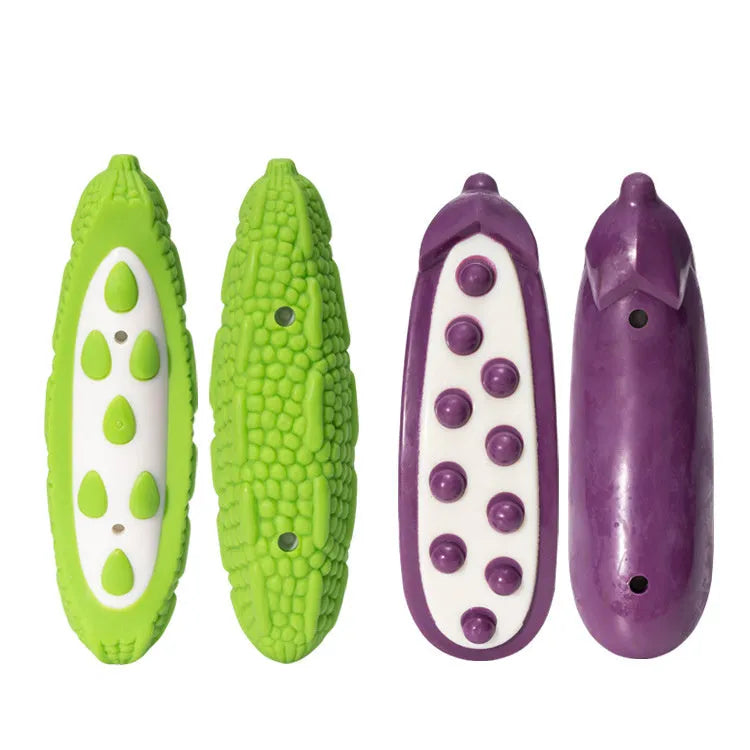 Green durable rubber dog chew toy with meat scent simulation for large breed biting resistance