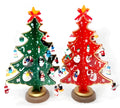 Hand-painted red and green wooden desktop Christmas tree decoration in large size.