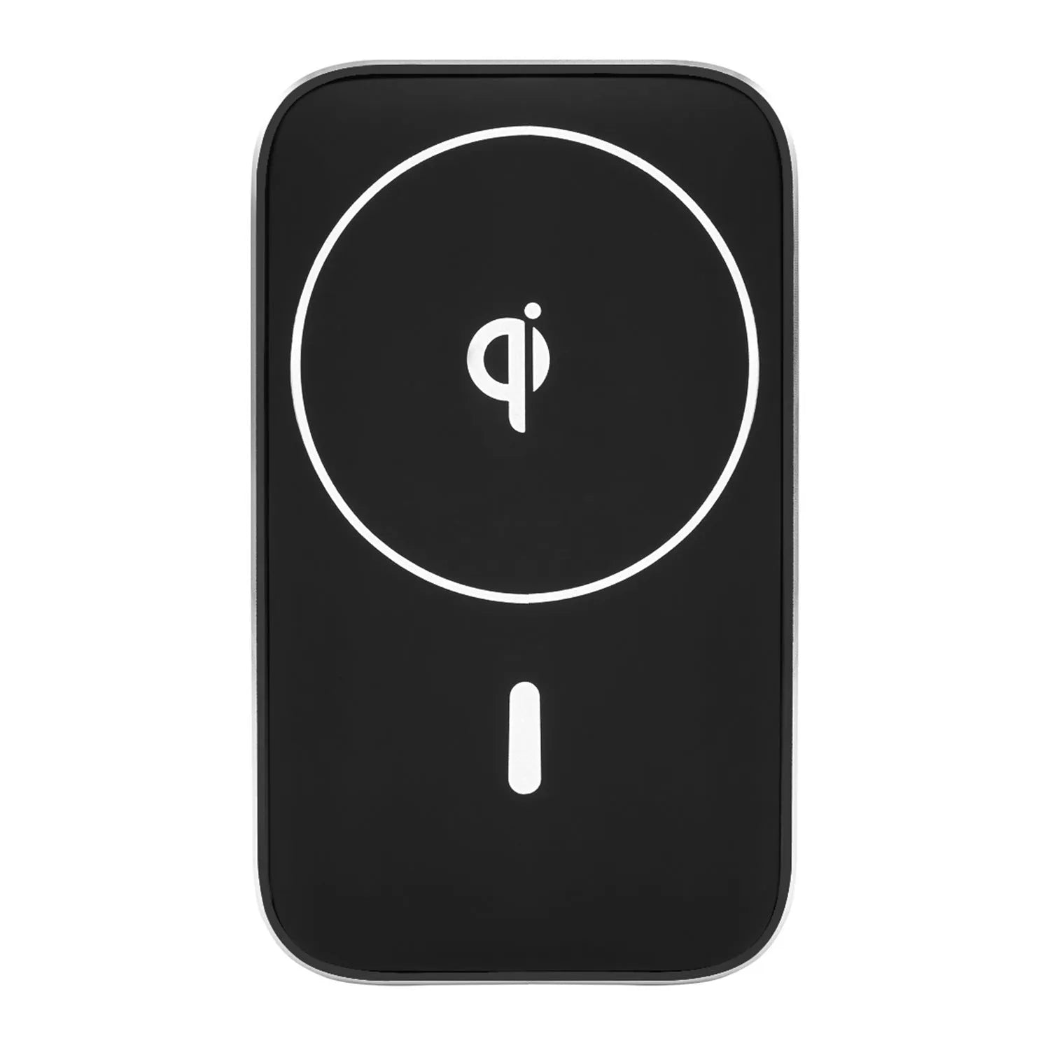 Black M6 magnetic wireless car charger mounted on vehicle dashboard with phone attached