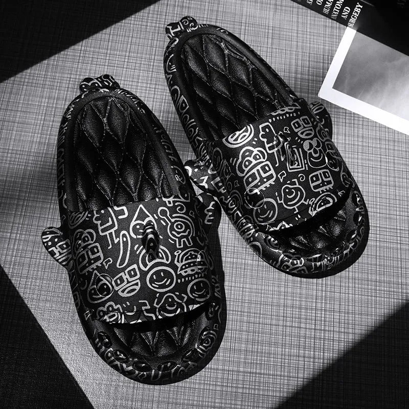 Shark design open-toe EVA slippers for home use in multiple colours and sizes.