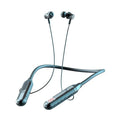 Wireless Bluetooth sports headset with power display card showing battery status and neckband design