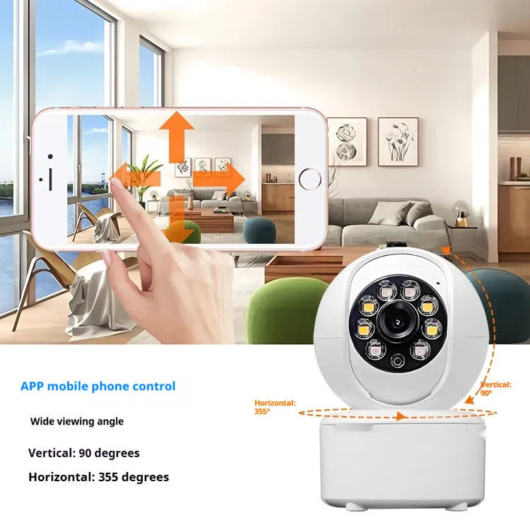 1080p HD panorama home security camera with dual lights on a white ceiling mount