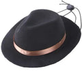 Handmade wool felt mini hat for small pets in black, brown, pink or red with denim stitching